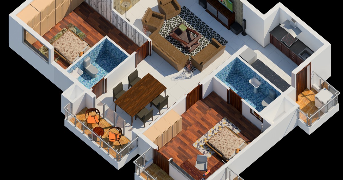 2BHK housing apartment and its interior isometric | Autodesk Community ...